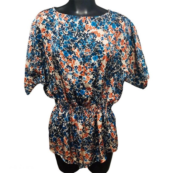 Xhilaration Top Womens XS Peplum Boho Floral Multicolored Blouse Shirt Career - Picture 1 of 8